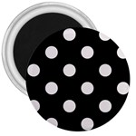 Polka Dots - Pastel Pink on Black 3  Magnet