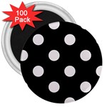 Polka Dots - Pastel Pink on Black 3  Magnet (100 pack)