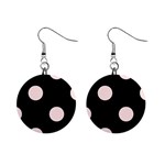 Polka Dots - Misty Rose Pink on Black 1  Button Earrings