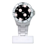 Polka Dots - Misty Rose Pink on Black Nurses Watch