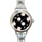 Polka Dots - Misty Rose Pink on Black Round Italian Charm Watch