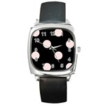 Polka Dots - Misty Rose Pink on Black Square Metal Watch
