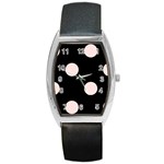 Polka Dots - Misty Rose Pink on Black Barrel Style Metal Watch