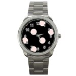 Polka Dots - Misty Rose Pink on Black Sport Metal Watch