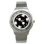 Polka Dots - Misty Rose Pink on Black Stainless Steel Watch