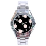 Polka Dots - Misty Rose Pink on Black Stainless Steel Analogue Watch