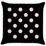 Polka Dots - Misty Rose Pink on Black Throw Pillow Case (Black)