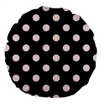 Polka Dots - Misty Rose Pink on Black Large 18  Premium Round Cushion