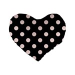 Polka Dots - Misty Rose Pink on Black Standard 16  Premium Heart Shape Cushion