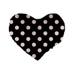 Polka Dots - Misty Rose Pink on Black Standard 16  Premium Flano Heart Shape Cushion