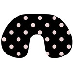 Polka Dots - Misty Rose Pink on Black Travel Neck Pillow