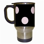 Polka Dots - Misty Rose Pink on Black Travel Mug (Black)
