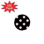 Polka Dots - Misty Rose Pink on Black 1  Mini Button (100 pack)