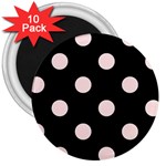 Polka Dots - Misty Rose Pink on Black 3  Magnet (10 pack)