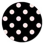 Polka Dots - Misty Rose Pink on Black Magnet 5  (Round)