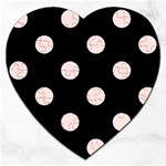 Polka Dots - Misty Rose Pink on Black Jigsaw Puzzle (Heart)