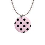 Polka Dots - Black on Piggy Pink 1  Button Necklace