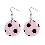 Polka Dots - Black on Piggy Pink 1  Button Earrings