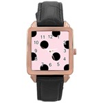 Polka Dots - Black on Piggy Pink Rose Gold Leather Watch