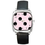 Polka Dots - Black on Piggy Pink Square Metal Watch