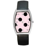 Polka Dots - Black on Piggy Pink Barrel Style Metal Watch