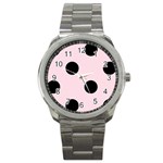 Polka Dots - Black on Piggy Pink Sport Metal Watch
