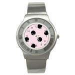 Polka Dots - Black on Piggy Pink Stainless Steel Watch