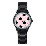 Polka Dots - Black on Piggy Pink Stainless Steel Round Watch