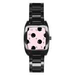 Polka Dots - Black on Piggy Pink Stainless Steel Barrel Watch