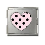 Polka Dots - Black on Piggy Pink Mega Link Heart Italian Charm (18mm)