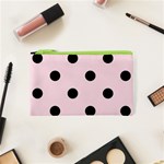 Polka Dots - Black on Piggy Pink Canvas Cosmetic Bag (XS)
