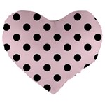 Polka Dots - Black on Piggy Pink Large 19  Premium Flano Heart Shape Cushion