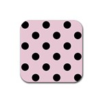 Polka Dots - Black on Piggy Pink Rubber Coaster (Square)