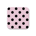 Polka Dots - Black on Piggy Pink Rubber Square Coaster (4 pack)