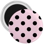 Polka Dots - Black on Piggy Pink 3  Magnet