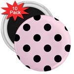 Polka Dots - Black on Piggy Pink 3  Magnet (10 pack)