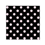 Polka Dots - Piggy Pink on Black Small Satin Scarf  (Square)