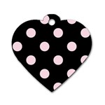 Polka Dots - Piggy Pink on Black Dog Tag Heart (One Side)