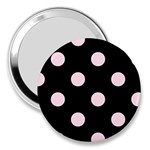 Polka Dots - Piggy Pink on Black 3  Handbag Mirror