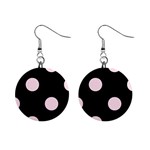Polka Dots - Piggy Pink on Black 1  Button Earrings