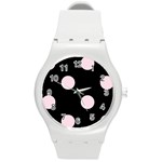 Polka Dots - Piggy Pink on Black Round Plastic Sport Watch (M)