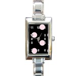 Polka Dots - Piggy Pink on Black Rectangle Italian Charm Watch