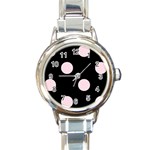 Polka Dots - Piggy Pink on Black Round Italian Charm Watch