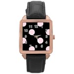 Polka Dots - Piggy Pink on Black Rose Gold Leather Watch