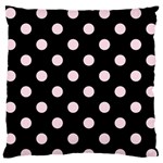 Polka Dots - Piggy Pink on Black Large Flano Cushion Case (One Side)