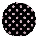 Polka Dots - Piggy Pink on Black Large 18  Premium Round Cushion