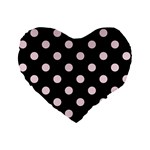 Polka Dots - Piggy Pink on Black Standard 16  Premium Flano Heart Shape Cushion