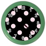 Polka Dots - Piggy Pink on Black Color Wall Clock