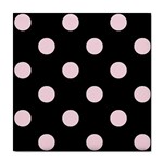 Polka Dots - Piggy Pink on Black Tile Coaster