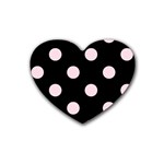 Polka Dots - Piggy Pink on Black Rubber Coaster (Heart)